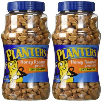 Planters, Honey Roasted Peanuts, 16oz Jar (Pack of 2)