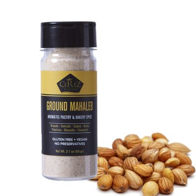 Cerez Pazari Ground Mahlab, Prunus Mahaleb, Mahleb Medium Bottle, Natural Mahlep, Premium Quality Mahlepi, Aromatic Traditional Spice for Pastry and Baking, No Additives or Preservatives, 1 oz.