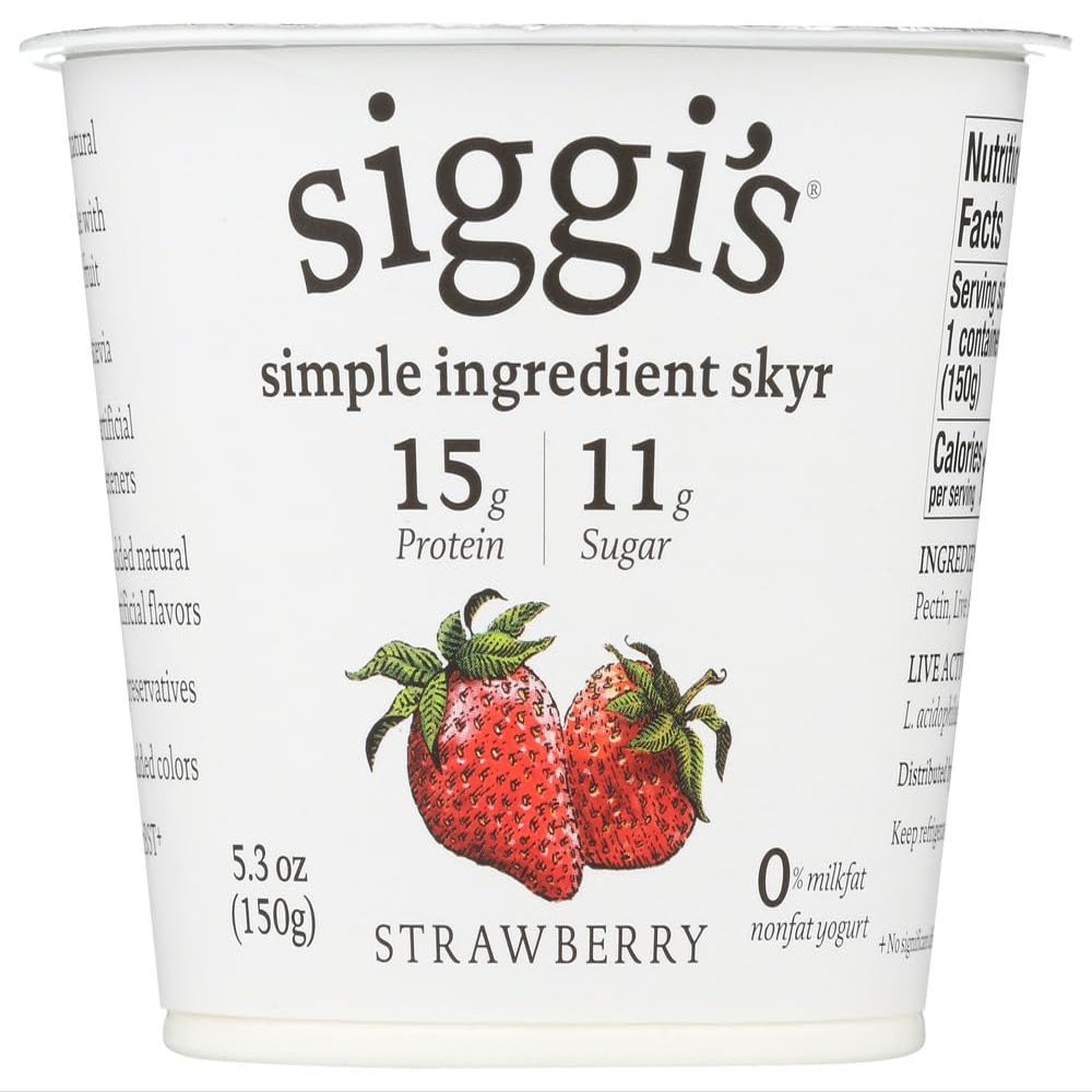Siggis Strained Non-Fat Yogurt, Strawberry, 5.3 Ounce (Pack of 12)