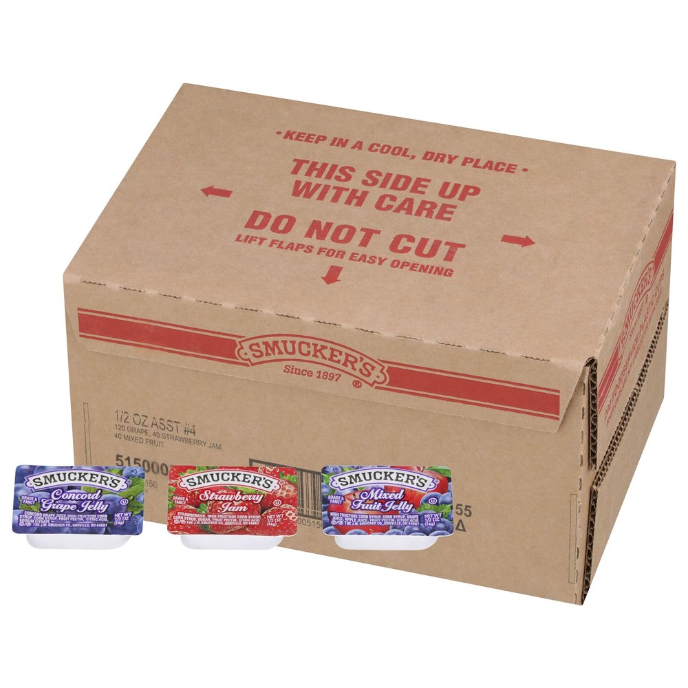 Smucker's Strawberry Jam, Mixed Fruit and Concord Grape Jelly Assortment, (0.5 Ounce) 200 Count