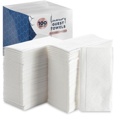 100 Count White Luxury Linen-Feel Paper Towels, Soft And Absorbent Cloth-Like Disposable Napkins For Bathroom, Kitchen, Weddings, Parties, Dinners Or Events  Disposal Hand Towels