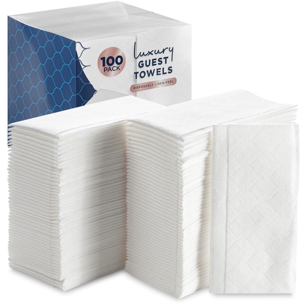 100 Count White Luxury Linen-Feel Paper Towels, Soft And Absorbent Cloth-Like Disposable Napkins For Bathroom, Kitchen, Weddings, Parties, Dinners Or Events  Disposal Hand Towels