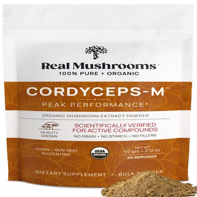 Real Mushrooms Cordyceps Mushroom Powder - Organic Cordyceps Powder Mushroom Energy and Wellness Support - Rich in Beta Glucans - Non-GMO, Vegan Supplement, 60 Servings