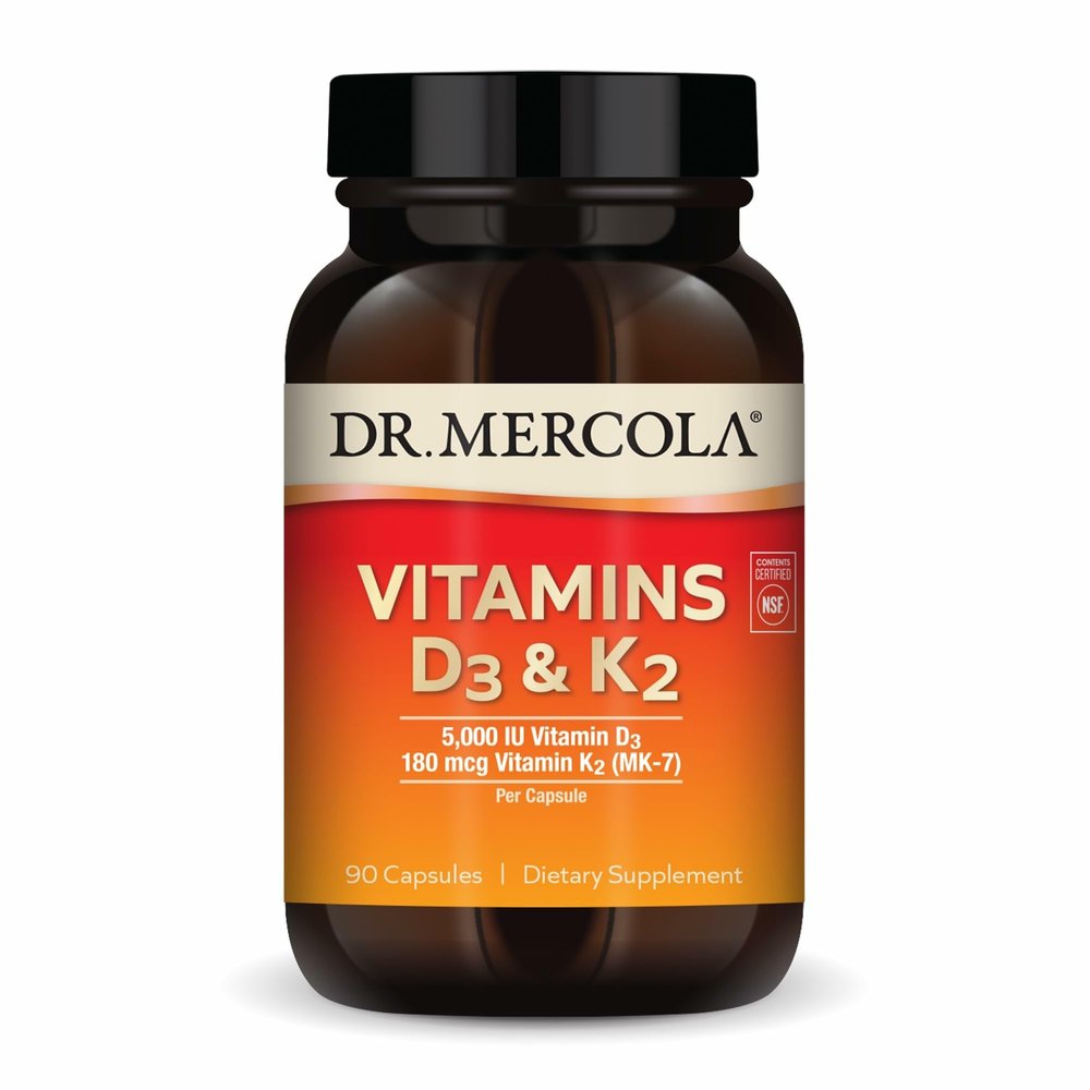 Dr. Mercola Vitamins D3 & K2 - Supports Immune, Brain, Cardiovascular, Respiratory & Bone Health - GMO-Free, Gluten-Free & Soy-Free - 90 Capsules (90 Servings)