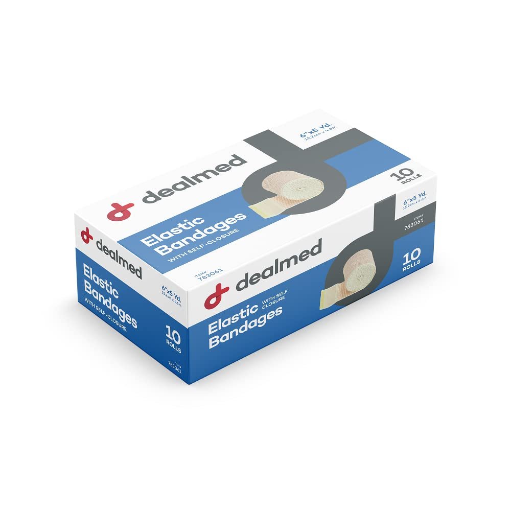Dealmed 6" Elastic Bandage Wrap with Self-Closure  10 Elastic Bandages, 5 Yards Stretched Compression Bandage Wrap, Wound Care Product for First Aid Kit and Medical Facilities