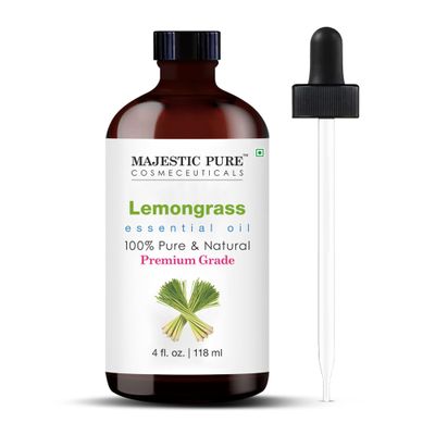 Majestic Pure Essential Oil with Glass Dropper - 100% Pure and Natural - Essential Oils for Diffuser, Aromatherapy, Soap and Candle Making, Lemongrass Essential Oil, Lemongrass Oil, 4 Fl Oz
