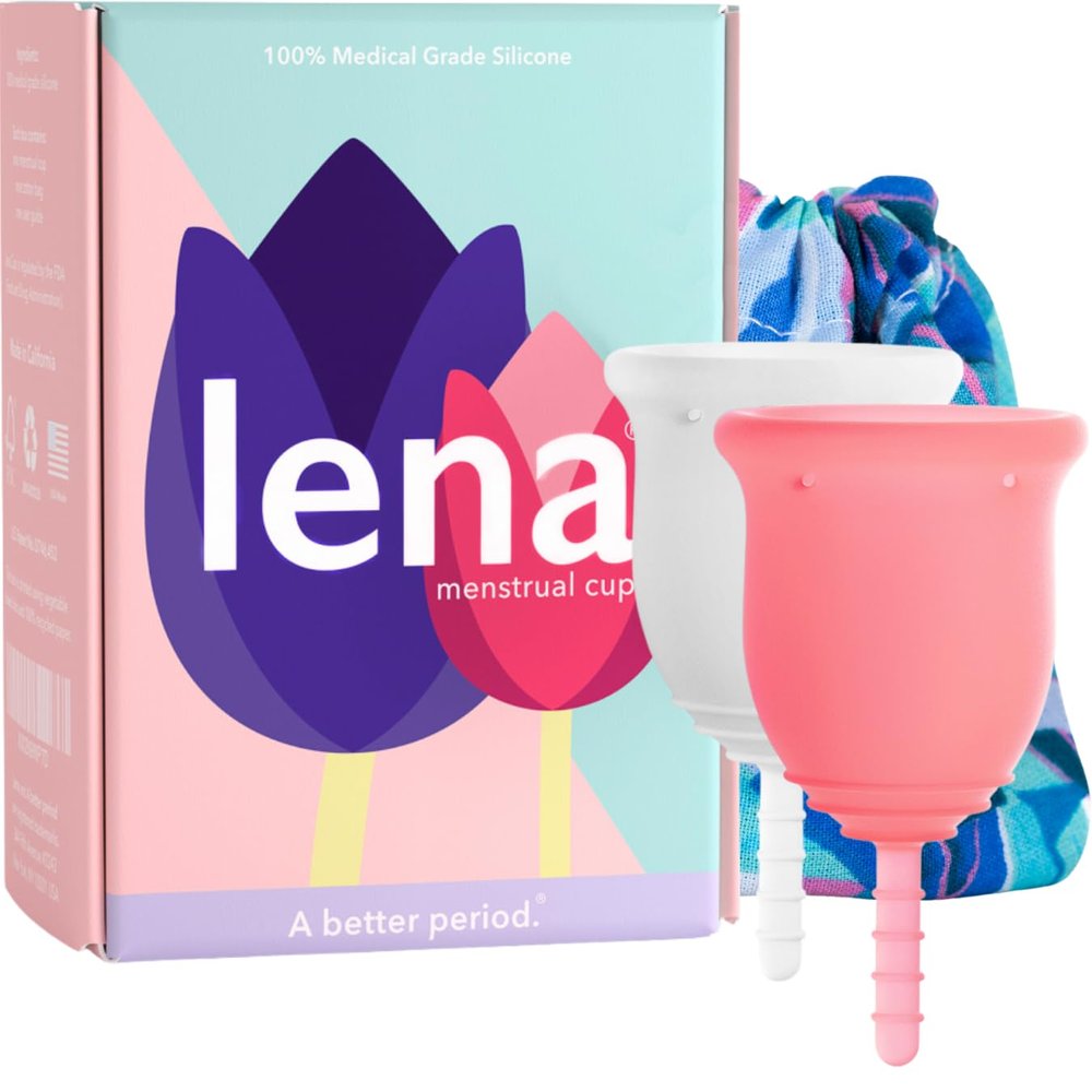 Lena Menstrual Cup Original  Reusable Silicone Period Cup for Heavy Flow, 12-Hour Leak-Free Protection, Soft & Comfortable, Beginner-Friendly Design - 2-Pack - Small Original & Small Sensitive
