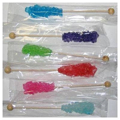 6 Piece Wrapped Assorted Flavors Rock Candy Swizzle Sticks Sugar Candy_AB