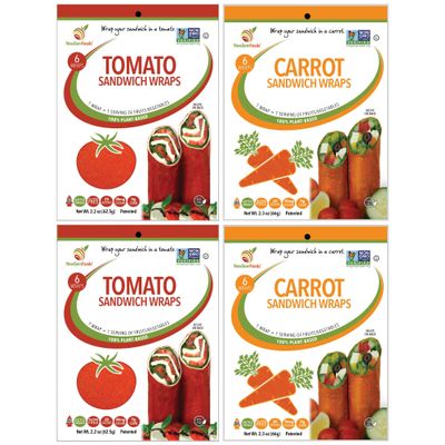 Carrot & Tomato Sandwich Wraps (Four-Pack)  Plant-Based, Vegan, Gluten-Free, Low-Carb Wrap Variety Pack  Non-GMO, Paleo Tortilla Alternative for Healthy, Creative Meals