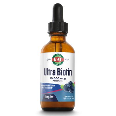 KAL Ultra Biotin 10,000mcg DropIns -Liquid Biotin Drops- High Potency Vitamin B7 - Hair, Skin, and Nails Vitamins, Cellular Energy Support - Natural Berry Flavor - 60-Day Guarantee - 59 Servings, 2oz