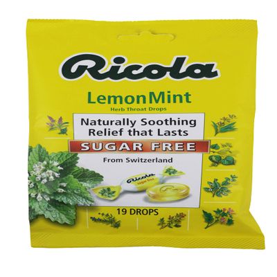 Ricola Sugar Free Lemon Mint Herbal Cough Suppressant Throat Drops, 19ct Bag, Pack of 2