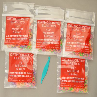 1/4" inch Orthodontic Elastic Rubber Bands, 500 Pack, Neon, Medium Force 3.5 oz, rubberbands for making bows, Dreadlocks, Dreads, Doll Hair, Braids, Top Knots + FREE elastic placer by AdentalZ
