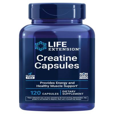 Life Extension Creatine Capsules Creatine Monohydrate Promotes Strength, Lean Muscle, Healthy Endurance Non-GMO, Gluten-Free 120 Capsules