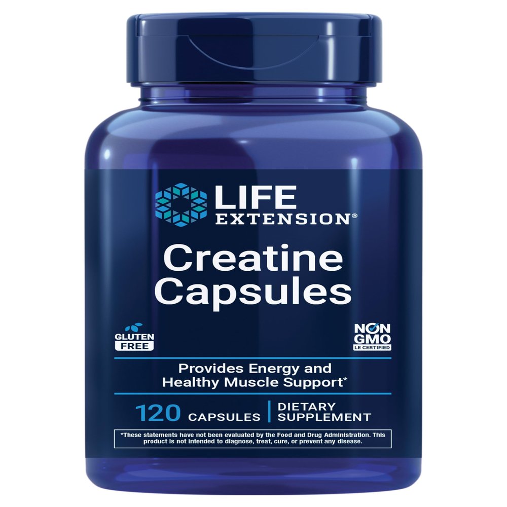 Life Extension Creatine Capsules Creatine Monohydrate Promotes Strength, Lean Muscle, Healthy Endurance Non-GMO, Gluten-Free 120 Capsules