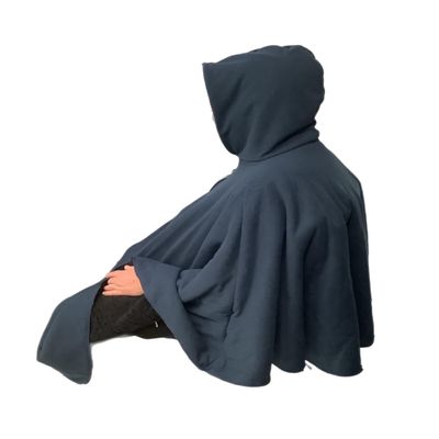BENEFIT WEAR Fleece Warm Hooded Wheelchair Poncho for Women and Men | Unisex Sherpa Lining (Navy Blue)