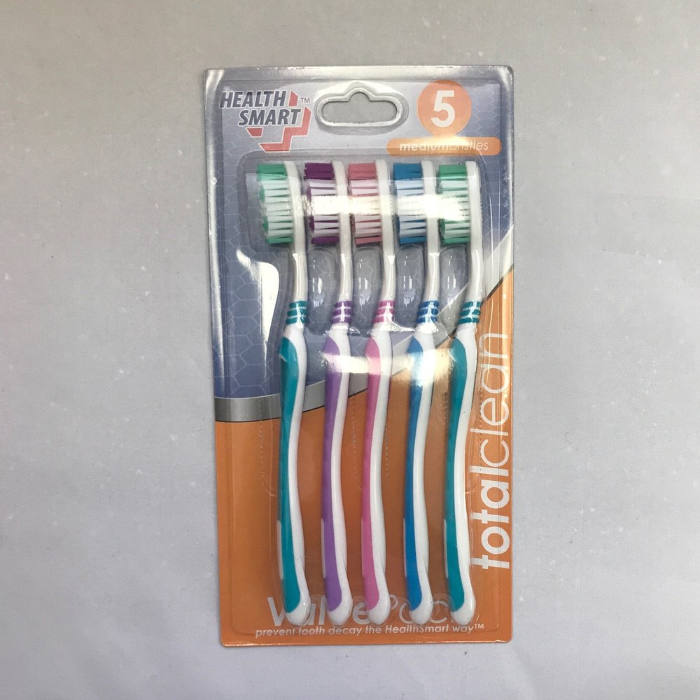 HEALTH SMART TOOTHBRUSH AND TOUNGE CLEANER 5PK MEDIUMBRISTLES
