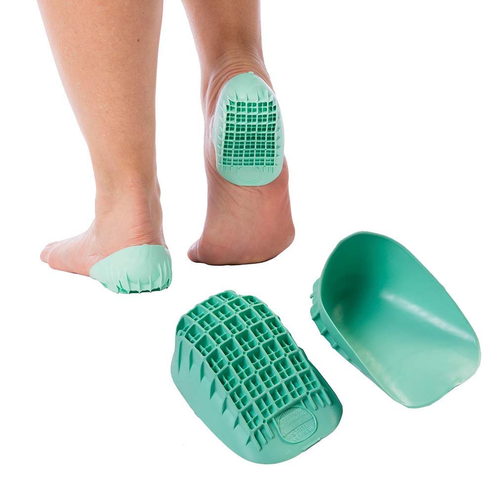 Tuli's Heavy Duty Heel Cups, Shock-Absorbing Cushion Insert for Plantar Fasciitis, Severs Disease, and Heel Pain, Made in The USA, Green, 2 Pairs, Small