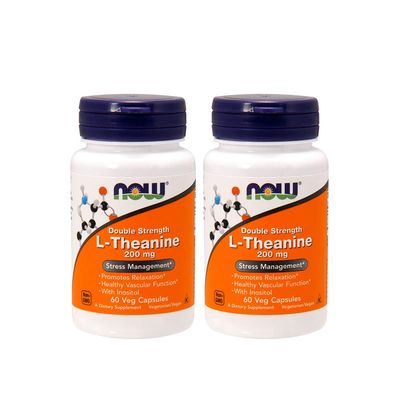 NOW Foods L-Theanine 200 mg, 60 Vegetable Capsule (2 Pack)