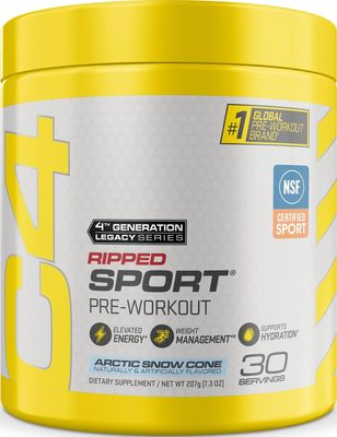 C4 Ripped Sport Pre Workout with 135mg Caffeine, Arctic Snow Cone, 30 Serv