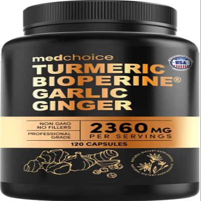 4-in-1 Turmeric and Garlic Supplements with BioPerine  2360mg Turmeric Ginger Root Capsules with Garlic  High Potency Herbal Blend (120 ct)
