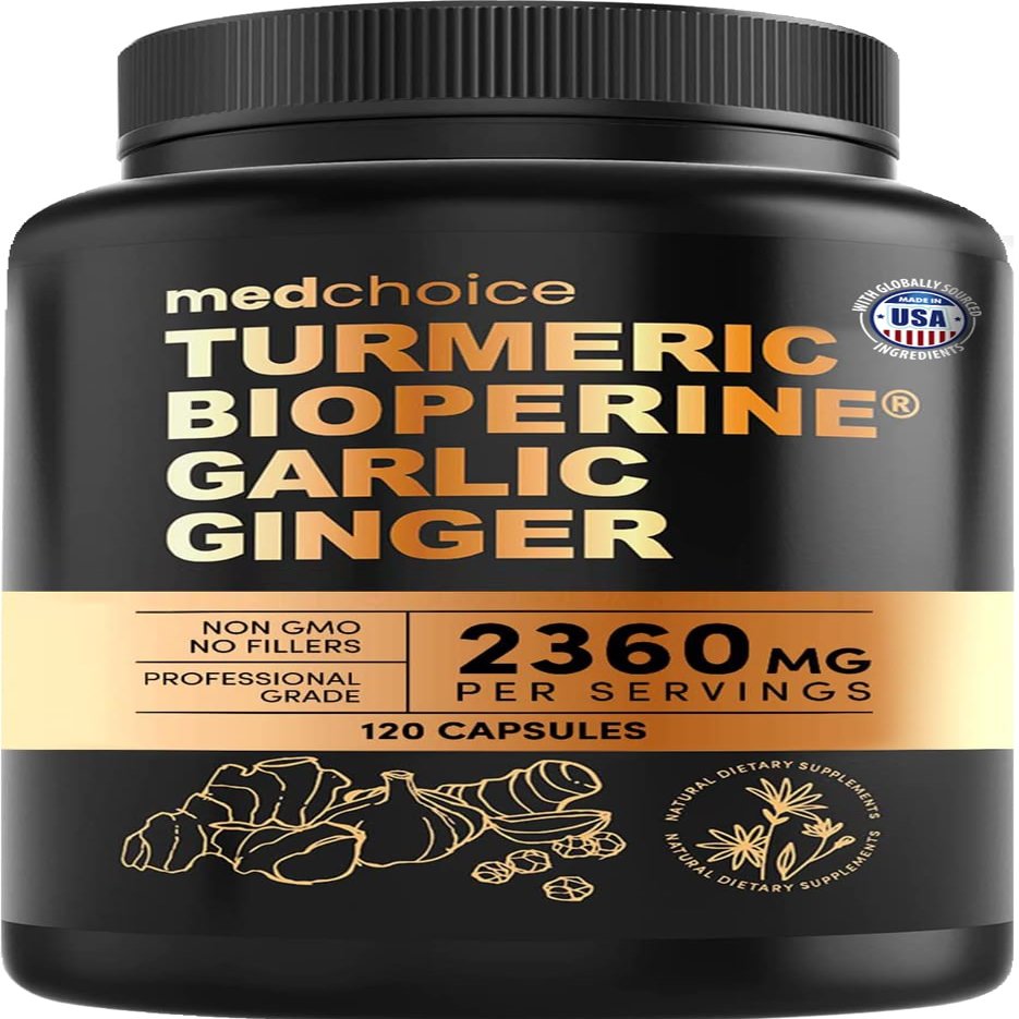 4-in-1 Turmeric and Garlic Supplements with BioPerine  2360mg Turmeric Ginger Root Capsules with Garlic  High Potency Herbal Blend (120 ct)