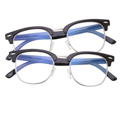 2 Pack Bulk Multi Focus Half Frame 3 Power Progressive Reading Glasses - Anti-Reflective Coated (2 Pack Black, 1.00)