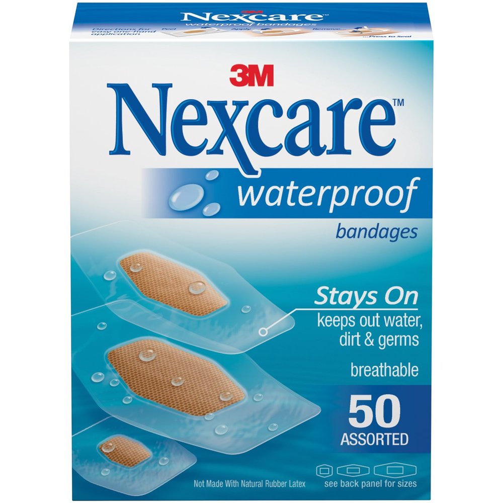 Wholesale Case of 25-3M Nexcare Clear Waterproof Bandages-Bandages, Waterproof, Assorted Sizes, 50/BX, Clear
