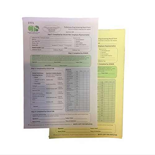 Result Forms for Recording Preliminary Drug Test Results - Urinalysis or Oral Fluid - 25 Carbon Copy Forms (50 Sheets Total)
