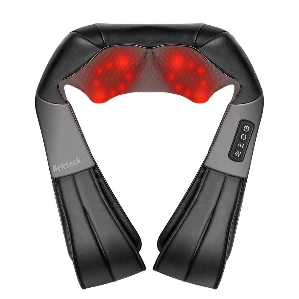 Nekteck Shiatsu Neck Massager with Heat for Pain Relief Deep Tissue, Valentines Day Gifts for Him Her Relaxation Tools, FSA Eligible Back Shoulder Kneading Massage Pillow, HSA Eligible (NOT Cordless)