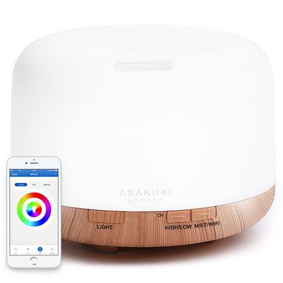 ASAKUKI Smart Wi-Fi Essential Oil Diffuser, App and Voice Control Compatible with Alexa, 500ml Aromatherapy Humidifier, Valentine's Gift for Relaxing Atmosphere in Home Office Bedroom (Light Brown)