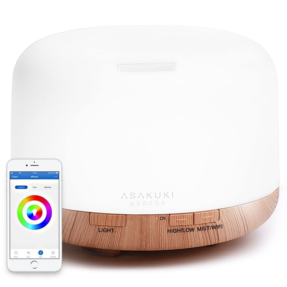 ASAKUKI Smart Wi-Fi Essential Oil Diffuser, App and Voice Control Compatible with Alexa, 500ml Aromatherapy Humidifier, Valentine's Gift for Relaxing Atmosphere in Home Office Bedroom (Light Brown)