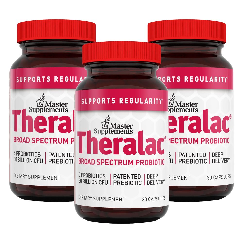 Master Supplements Theralac - 30 Capsules, Pack of 3 - Multi-Strain Probiotic for Optimal Gut Health + Gas & Bloating Relief - Gluten Free - 90 Servings
