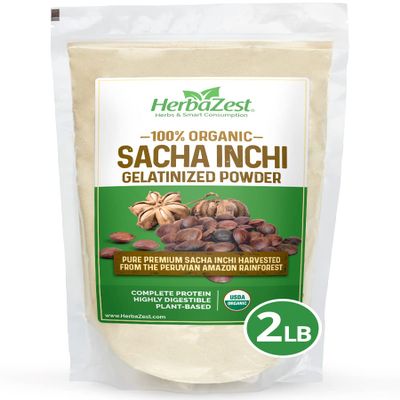 HerbaZest Sacha Inchi Protein Powder (2 LB)  USDA Certified Organic  Vegan, Non-GMO & Gluten Free  Perfect for Smoothies, Baking, Yogurt, Hot Cereal & Savory Dishes