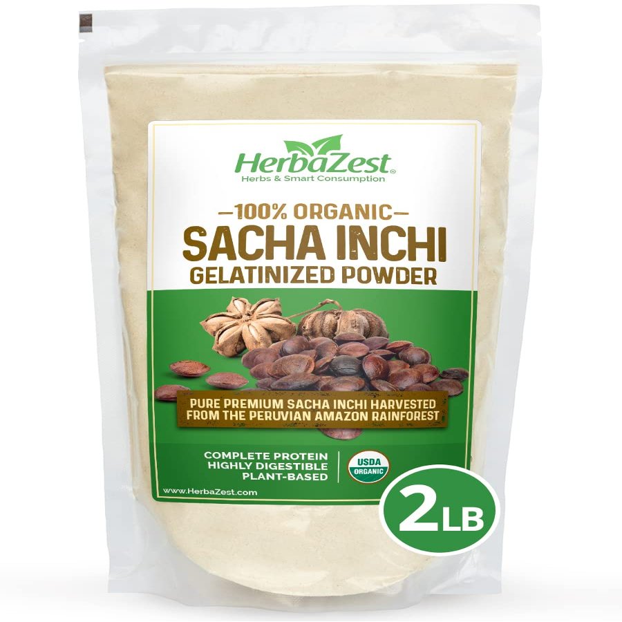 HerbaZest Sacha Inchi Protein Powder (2 LB)  USDA Certified Organic  Vegan, Non-GMO & Gluten Free  Perfect for Smoothies, Baking, Yogurt, Hot Cereal & Savory Dishes