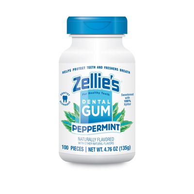 Zellie's | 100% Xylitol Peppermint Chewing Gum | No Aspartame, Gluten Free, Vegan & Kosher (100 Count - Pack of 1)