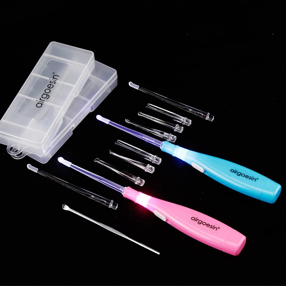 Airgoesin 2 Lighted Tonsil Stone Remove Tool, 10 Tips, Tonsillolith Pick + Case Oral Clean Longer Attachment