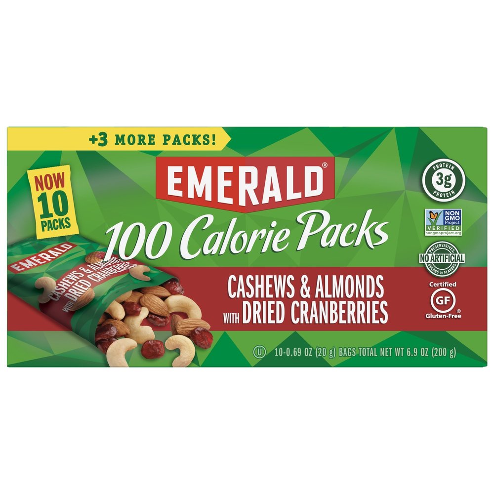 Emerald Nuts, Cashews and Almonds With Dried Cranberries, 100 Calorie Packs, 0.69 Ounce (Pack of 10)