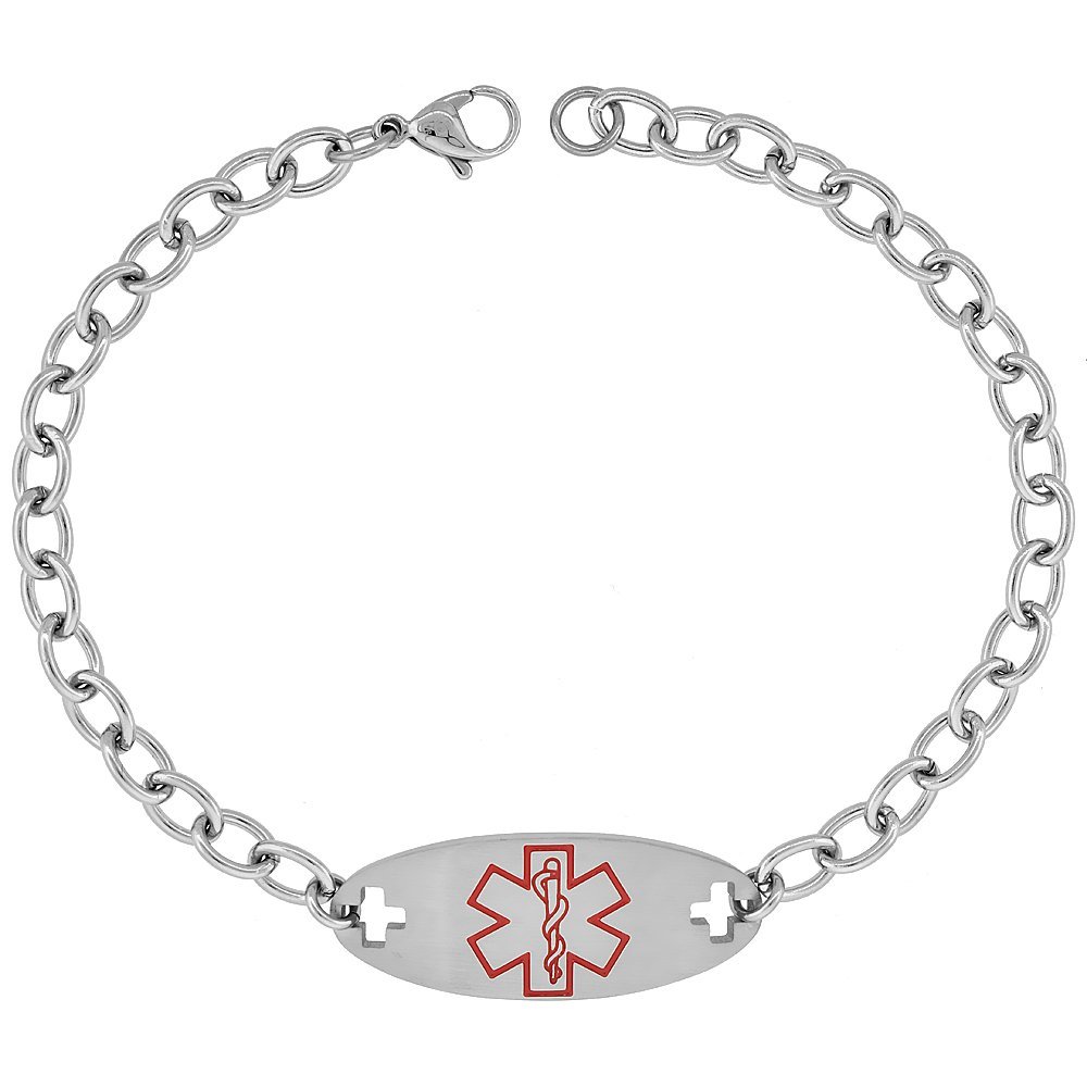 Surgical Steel Medical Alert Bracelet for PENICILLIN Allergy ID 9/16 inch Wide, 9 inch Long