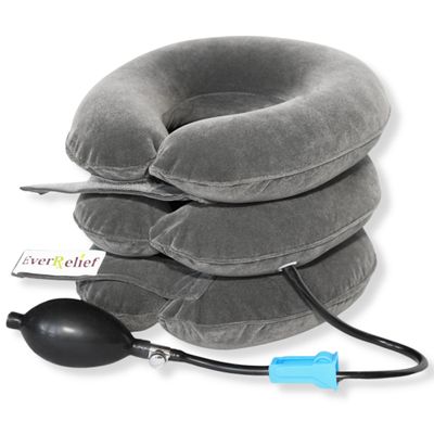 EverRelief Cervical Traction Device - Inflatable & Adjustable Neck Traction Pillow for Instant Neck Decompression - US Owned & FSA Eligible Neck Stretcher Support Brace for Home Use