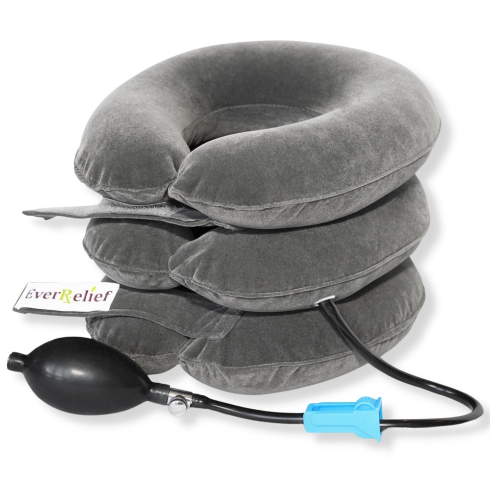 EverRelief Cervical Traction Device - Inflatable & Adjustable Neck Traction Pillow for Instant Neck Decompression - US Owned & FSA Eligible Neck Stretcher Support Brace for Home Use
