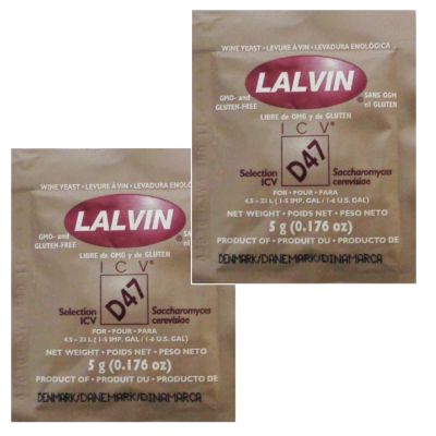 2x Lalvin D47 Yeast White and Blush Wines 5g Homebrew Wine Making 4.5L-23L