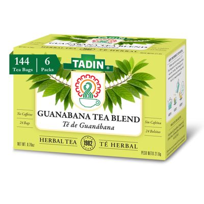 Tadin Guanabana Tea, Soursop Tea, Herbal Tea, Caffeine Free, Decaffeinated, 24 Tea Bags Per Box, Pack of 6