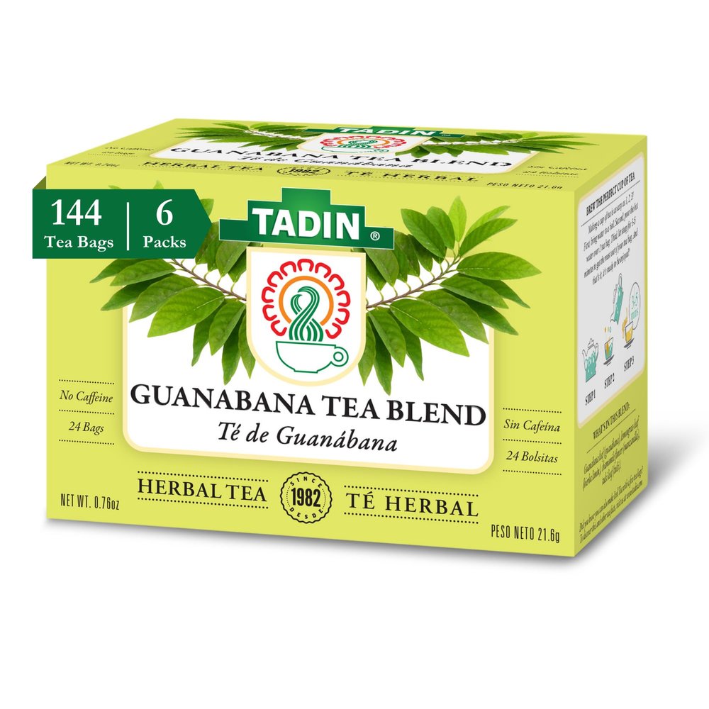 Tadin Guanabana Tea, Soursop Tea, Herbal Tea, Caffeine Free, Decaffeinated, 24 Tea Bags Per Box, Pack of 6