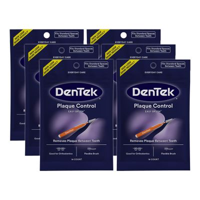 DenTek Easy Brush, Interdental Brushes for Cleaning Between Teeth, Safe for Braces & Dental Work, 16 Count, Pack of 6