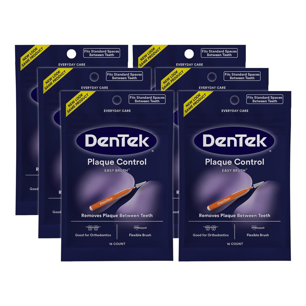 DenTek Easy Brush, Interdental Brushes for Cleaning Between Teeth, Safe for Braces & Dental Work, 16 Count, Pack of 6