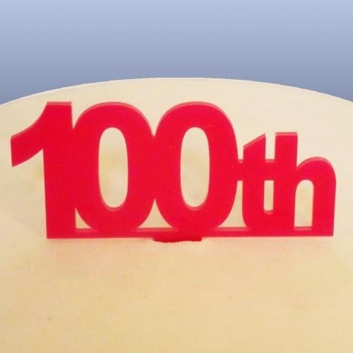 100th Celebration Cake Topper - Pink, 10 cm