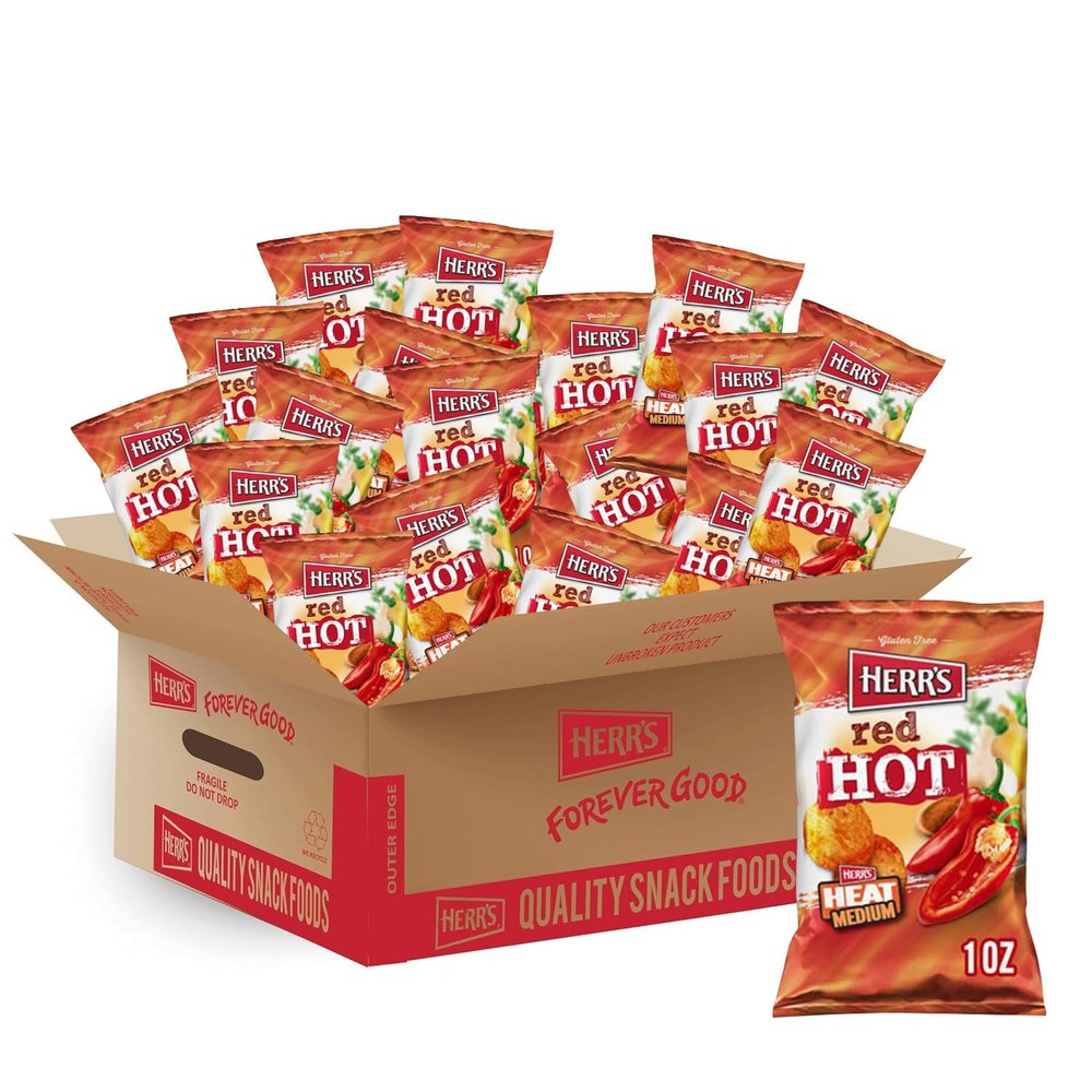 Herr's Red Hot Potato Chips, 1 Ounce (Pack of 42 Bags)  Crispy and Fiery Potato Chips  Perfect for Snack Lovers Who Like It Hot