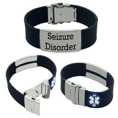 Seizure Disorder Sport Medical Alert ID Bracelet for Men and Women | Personalized Epilepsy ID Wristband | Waterproof Silicone with Engraved Emergency Info | Adjustable & Durable