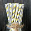 Charmed yellow and grey paper straw mix pack of 75 in stripe, chevron and polka design view 1