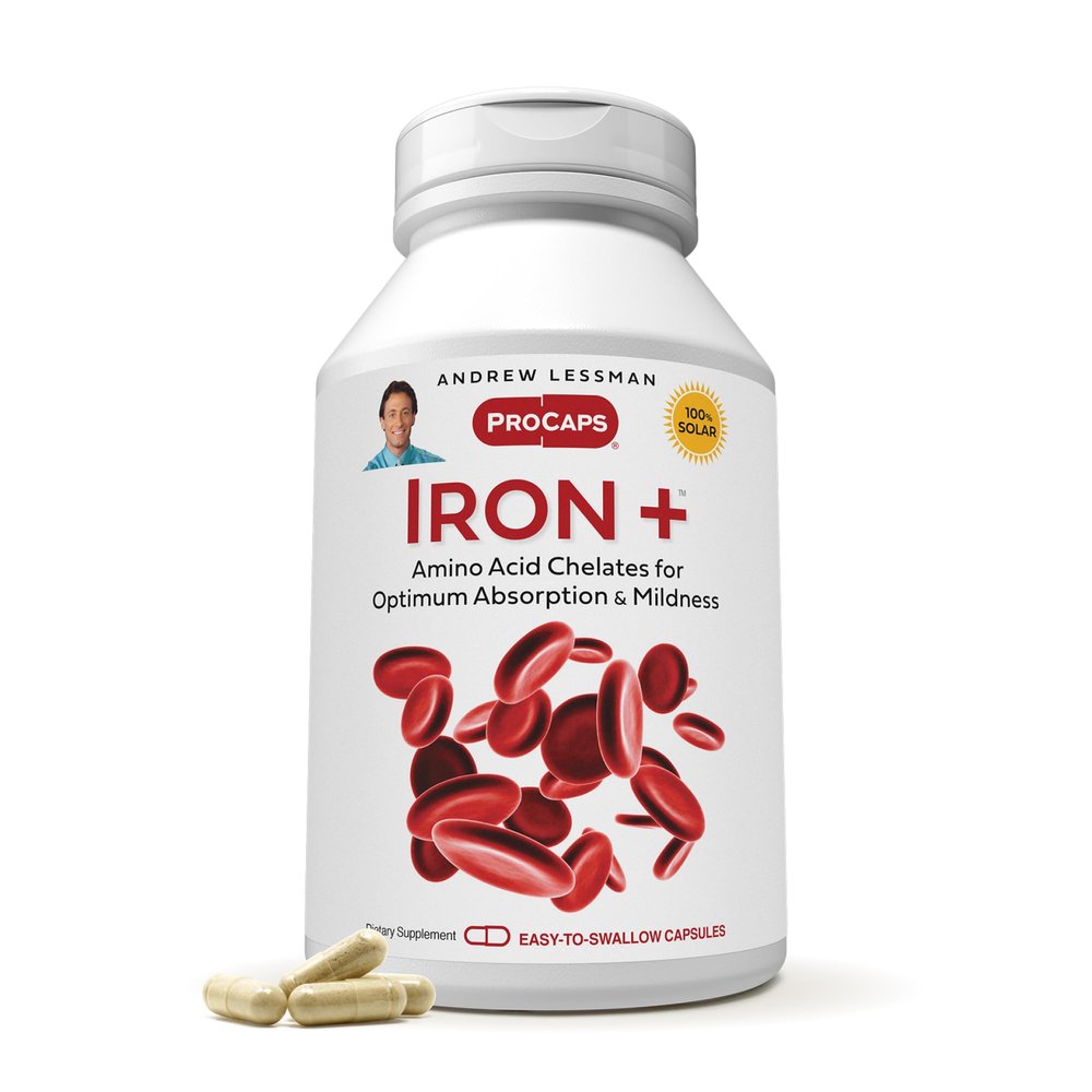 ANDREW LESSMAN Iron Plus 360 Capsules - 18mg Iron, 100% Pure Amino Acid Chelated Iron (Glycinate, Aspartate), Plus Vitamin C for Increased Absorption, Small, Easy to Swallow Capsules, No Additives
